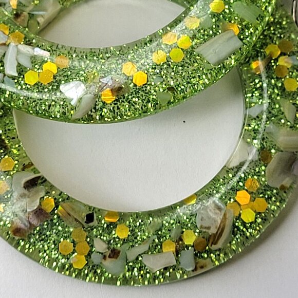 Round Green Glitter Earrings Light Earrings - Picture 4 of 4